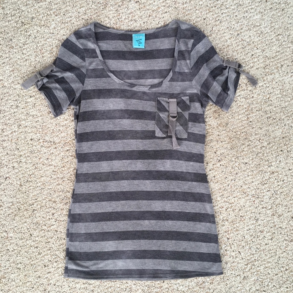 Gray Striped Scoop Neck Shirt